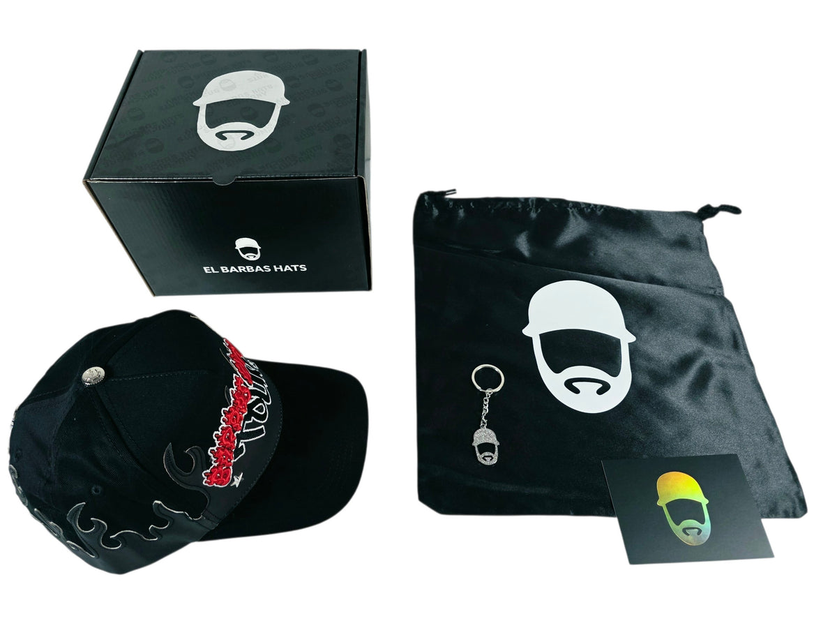 Barbas Hats X Rich The Kid |Chrome Blackout| Full set [Hat,box , dust cover., card and keychain].