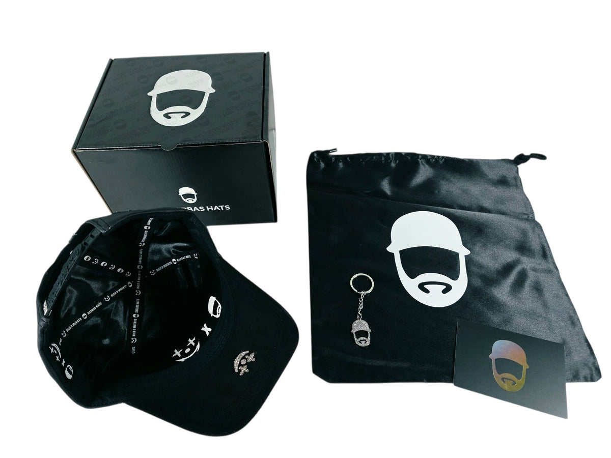 Barbas Hats X Rich The Kid |Chrome Blackout| Full set [Hat,box , dust cover., card and keychain].