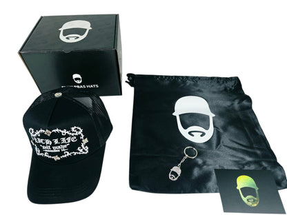 Barbas hats X rico o Mu3rto |RICH LIFE BLACK| Full set [hat ,box , dust cover, card and keychain] Box Premium Limited Edition