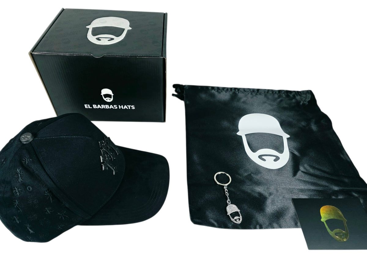 Barbas Hats X Rich The Kid |Chrome Blackout| Full set [Hat,box , dust cover., card and keychain].