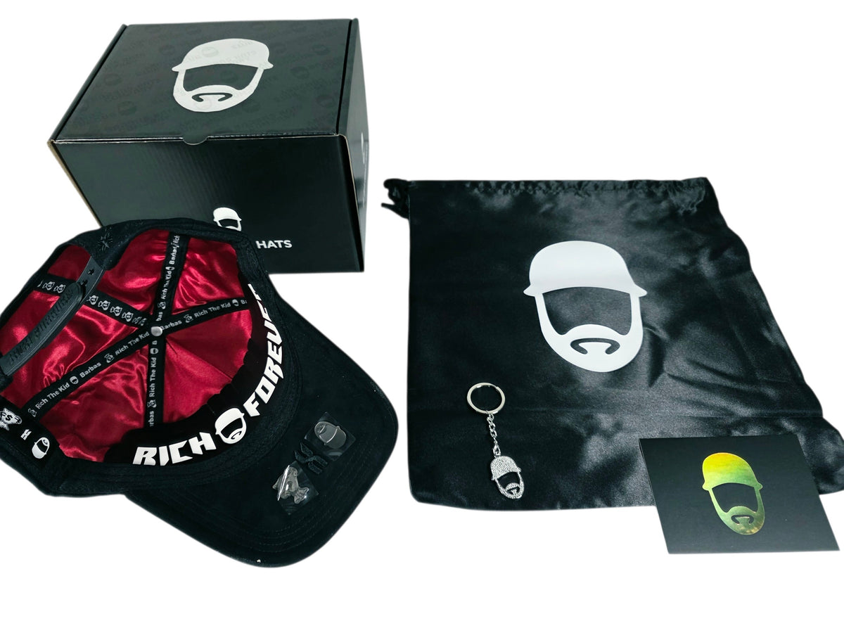 Barbas Hats X Rich The Kid |Chrome Blackout| Full set [Hat,box , dust cover., card and keychain].